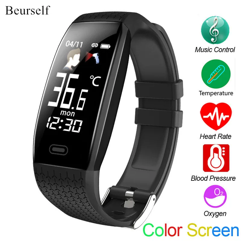 

Smart Bracelet T5 Temperature Measure Band Men Sport Thermometer Smart Watch Android IOS Women Heart Rate Monitor for phone