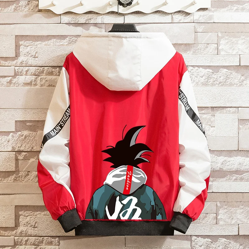 

LES KOMAN Dragon Ball Printing Spring Autumn New Men Jacket Casul Streetwear Hooded Hip Hop Splice Coats Outwear S-5XL