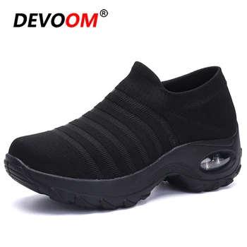 

New Women's Walking Shoes Sock Sneakers Mesh Slip On Air Cushion Lady Girls Modern Jazz Dance Easy Shoes Platform Loafers EU 42