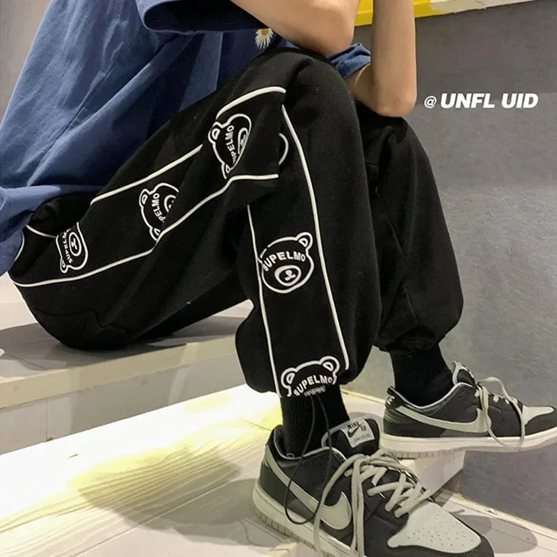 Kawaii Pink Sports Pants Winter Korean Fashion Oversize Joggers Women Harajuku High Waist Cartoon Loose Black Sweatpants Cute