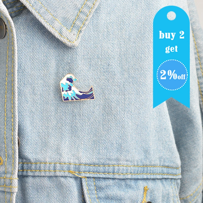 Металлическая брошь с голубыми волнами для пальто куртки сумки|metal brooch|enamel pin
