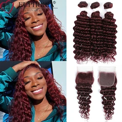 99J Brazilian Remy Human Hair Deep Wave 3 Bundles With 4x4 Lace Closure Bundles With Lace Closure Blonde 27 30 Colored Euphoria