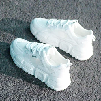 

2020 spring casual shoes woman lace up round toe vulcanize shoes platform sneakers student 5cm bottom comfortable flats