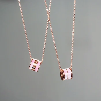 

YUN RUO Pink Natural Roman Numerals Pendant Necklace Rose Gold Color Fashion Titanium Steel Woman Jewelry Gift Drop Shipping