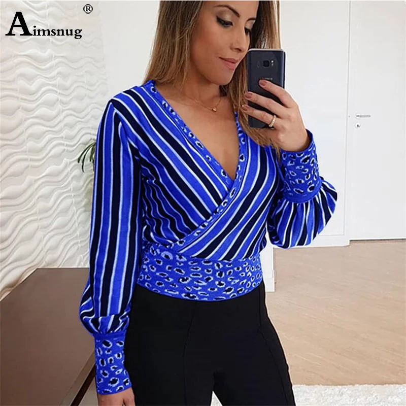 

Plus size 4xl 5xl 2019 Women V-neck Elegant Print Blue Tops Long Sleeve Elasticity Female T-Shirt Casual Loose Ladies Tee Shirt
