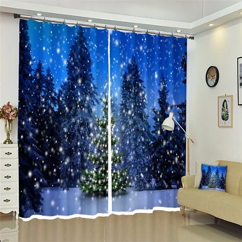 3D Curtain Синяя светящаяся Рождественская елка 3D занавески для окон Гостиная Офис Отель Cortinas украшения затемненные тени шторы Rideaux - Цвет: 3D Curtain