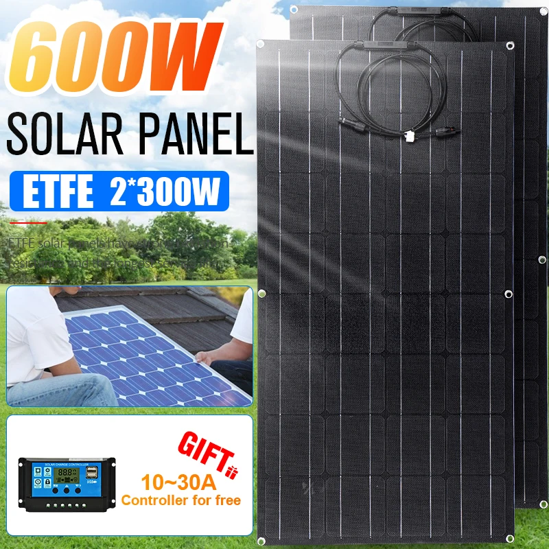 US $138.53 300W Solar Panel Kit Complete Energy ETFE LED Light Charger Solar Cell DIY Connector Battery System Smartphone Boat Camping Car