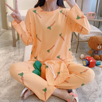 

2020 Summer Spring Female Pajama Sets Cotton Made Casual Loose Pyjamas For Women Girl's Comfortable Sleepwear Indoor Wear