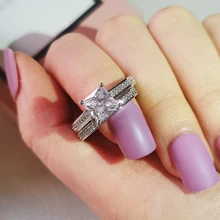 

Valentine's Day Real Silver 925 Rings 1.5 Carat Princess Cut Ring For Women Wedding Engagement Ring Set Wholesale R5995