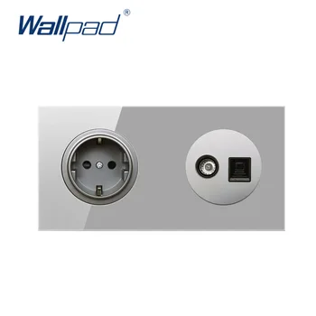 

Wallpad EU German Wall Power Socket With TV DATA Outlet Crystal Glass Panel 16A Grounded With Child Protective Lock