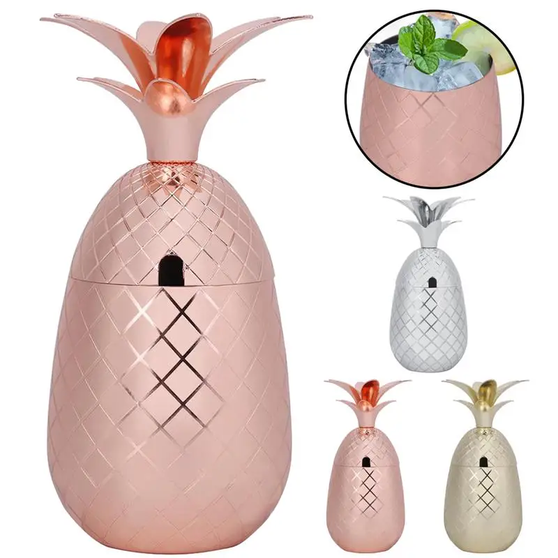

18.6oz Personality Pineapple Shape Cup Creative Stainless Steel Pineapple Tumbler Cocktail Mug Bar Tools Drinking Utensils