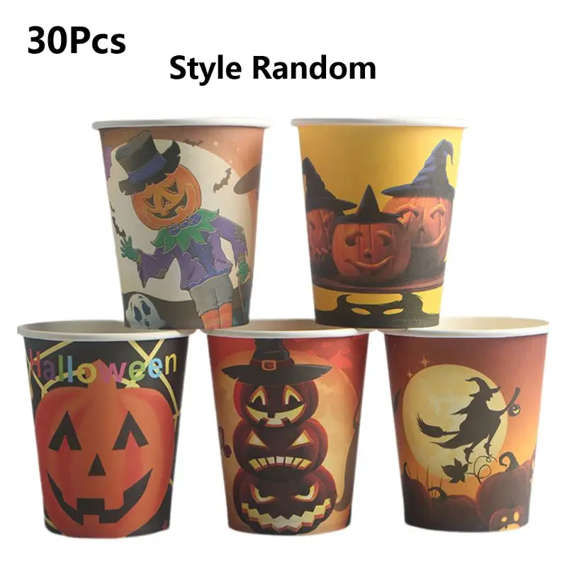 

30Pcs Halloween Paper Cups Disposable Dishes Party Kitchen Supplies Home Decor Creative Eco Friendly Party Tableware Set