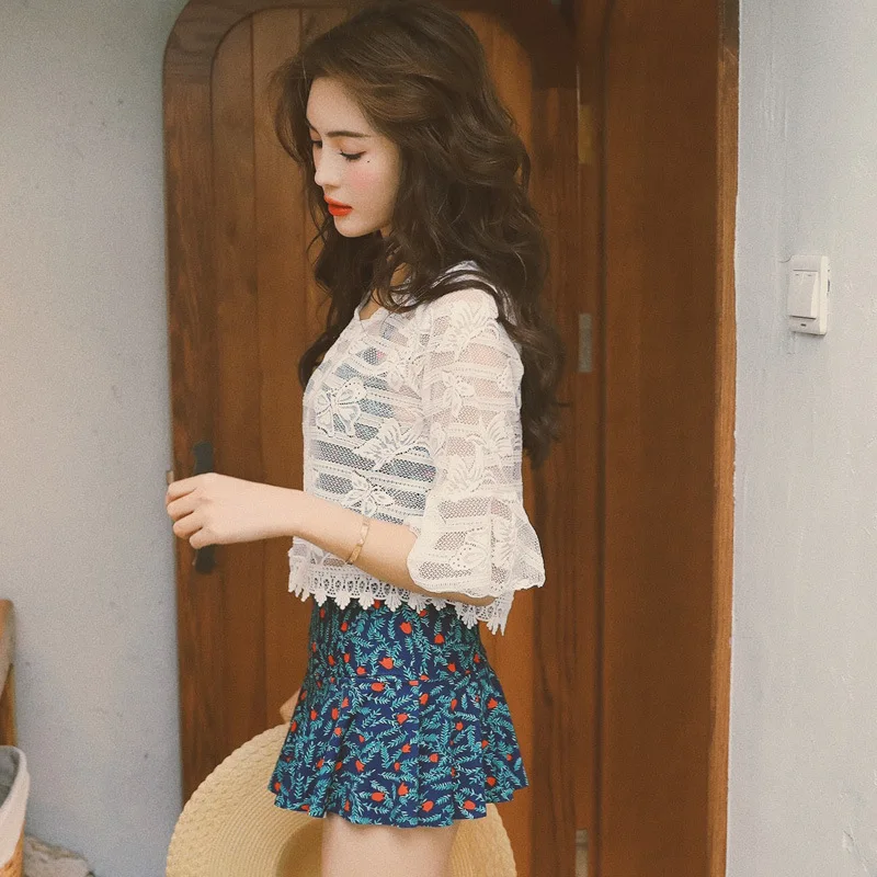 

2018 New Style Swimwear Lace Sweet Blouse Three-piece Set Bathing Suit Push up Flounced xi dai qun-WOMEN'S Swimsuit