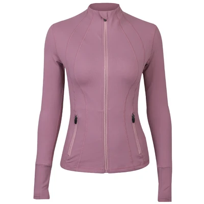 light purple CretKoav зимняя новинка Женская куртка для бега фитнес эластичная облегающая куртка классический стиль спортивная куртка на молнии с длинным рукавом - Цвет: light purple