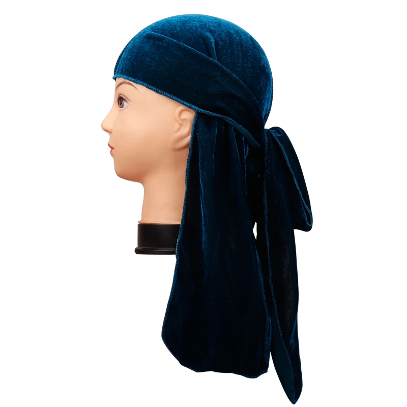 teal Velvet Hats For Women Do Doo Du Rag Long Tail Turban Headwrap Cap Biker Pirate Bandana Head Cover Outside Fashion Men Hats - Цвет: teal