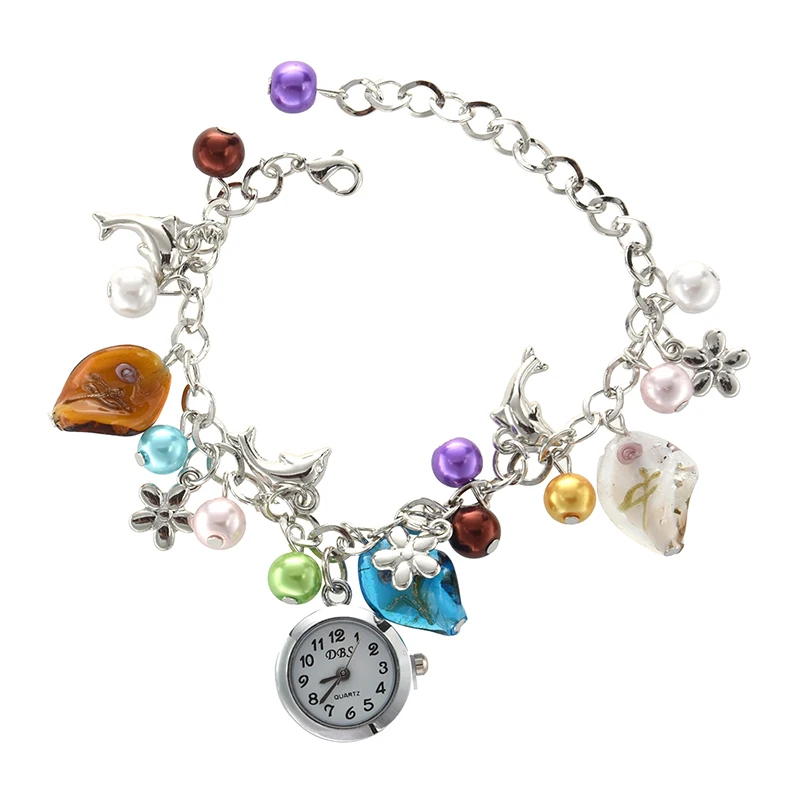 Fashion Dolphin Beads Ladies Girl BANGLE BRACELET Quartz Watch For Women | Электроника