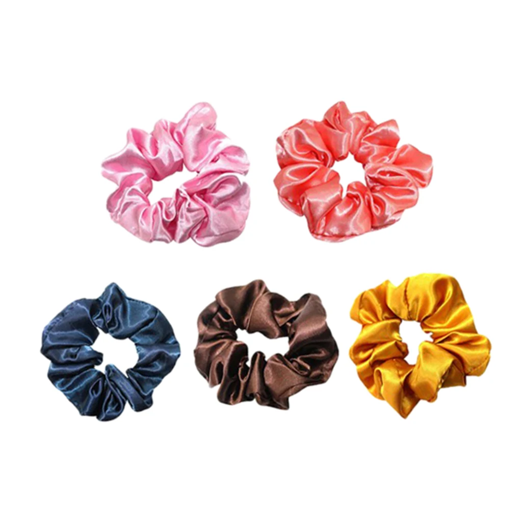 Hair Scrunchies - Silky Satin Hair Ties Elastic for Women - Pack of 5