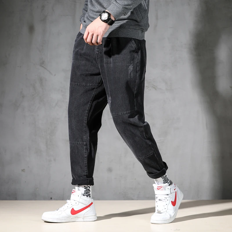 Flash Sale Men's Oversized elasticated pants Jeans Plus size Pants Jeans Men Cargo Pants Homme Waist tie Men slacks Trousers Large size 46
