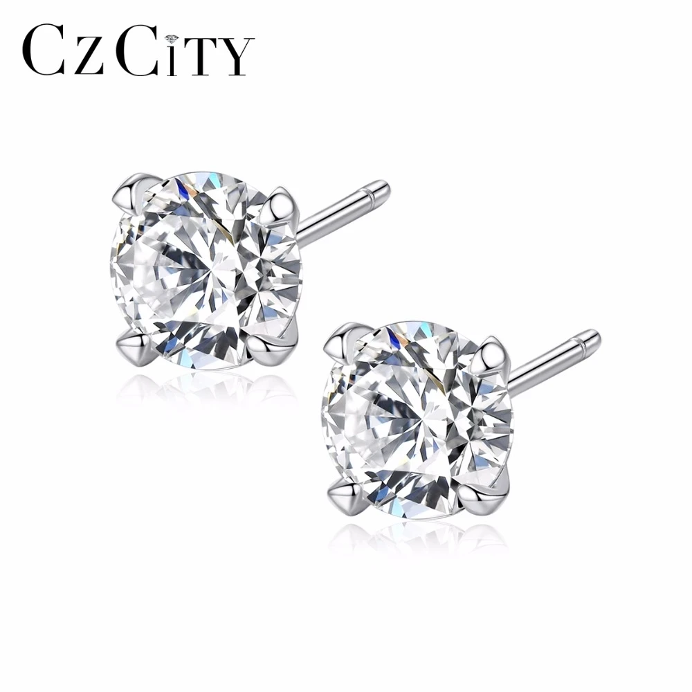 CZCITY реальные 925 стерлингового серебра серьги гвоздики для Для женщин