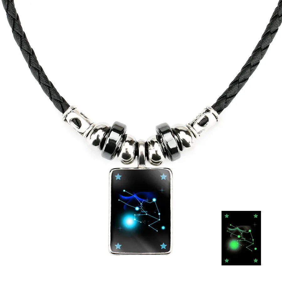 Светящееся Созвездие Подвеска Ожерелье Pisces Gemini Aquarius Capricorn Scorpio Libra Leo Cancer Телец Веревка ожерелье для мужчин - Окраска металла: Taurus