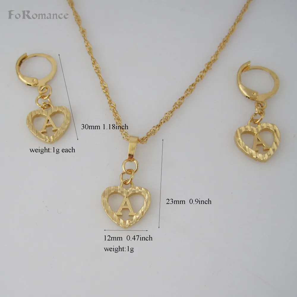 FoRomance- HIGH QUALITY GOLD GP OVERLAY 26 LETTERS FROM A TO Z HEART LINE CARVED PENDANT 18″ WATER WAVE NECKLACE EARRING SET
