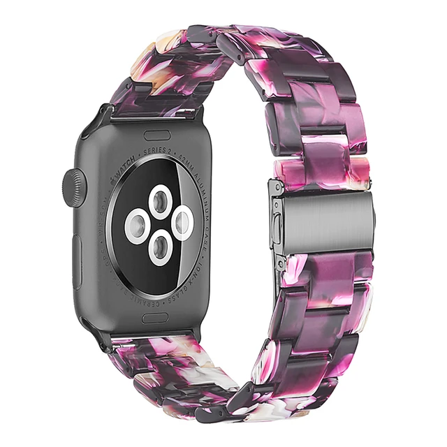 Resin strap for apple watch band 7 44mm 40mm 42mm 38mm 41 45mm correa transparent Loop watchband for iwatch 7 6 se series 5 4 3 Flash purple