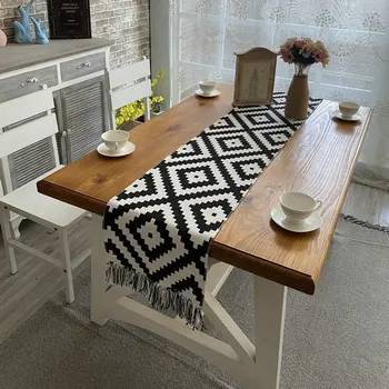 

Chinese Pattern Household Tassel Table Runner Table Tablecloth Cotton And Linen Thick Tea Table Runner Table Decoration LD251