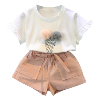 

Summer Fashion 2pcs Baby Girls Clothes Wear 0-24m Ice Cream short-sleeved Tops+Lace-up Pants Toddler Kid Casual Sets