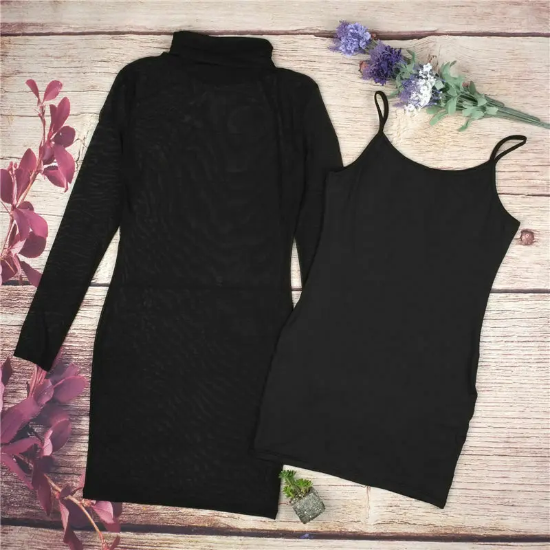 Summer Women Vestito Sexy Bodycon Dress Long Sleeve Neon Sheer Beach Dress 2Pcs Vest 2019 Slim Mini Short Night Club party dress