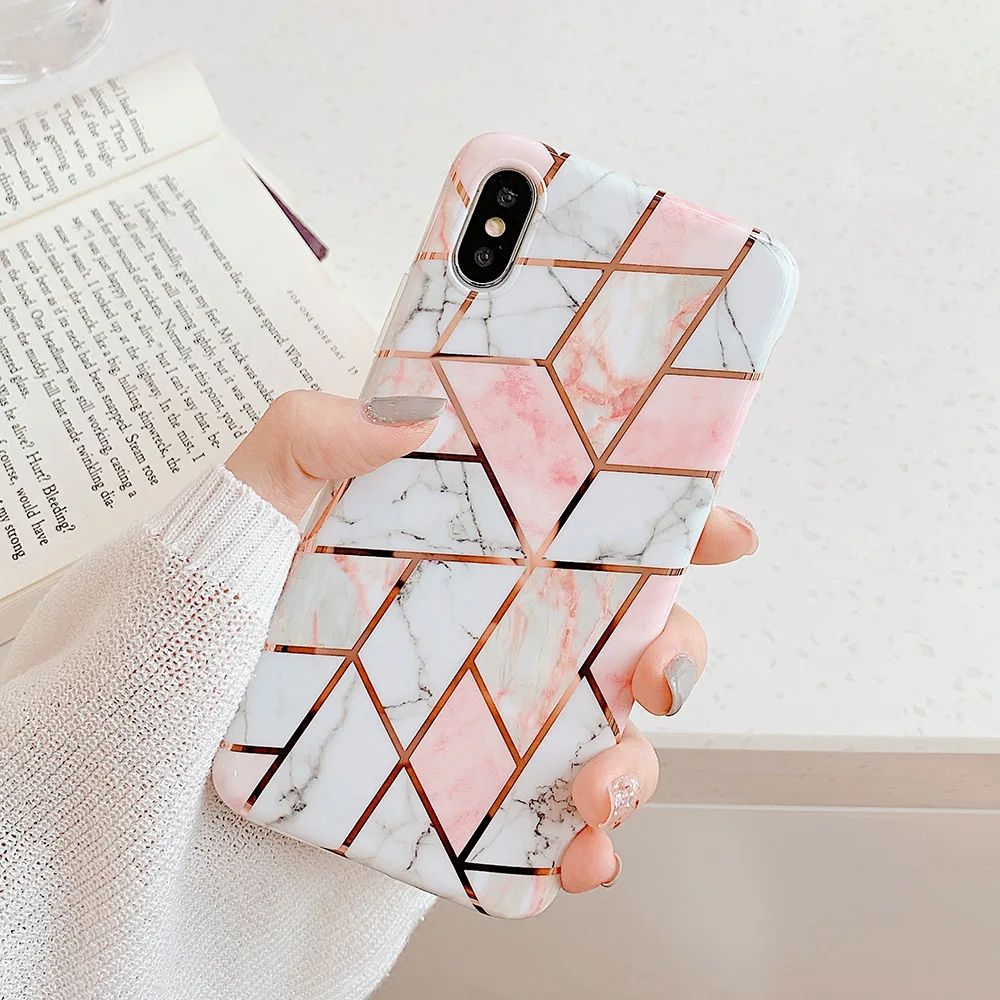Чехлы для телефонов с геометрическим мрамором для iPhone 6, 6s, 7, 8 Plus, X, XR, XS, 11 Pro, мягкая Гальваническая задняя крышка, чехол