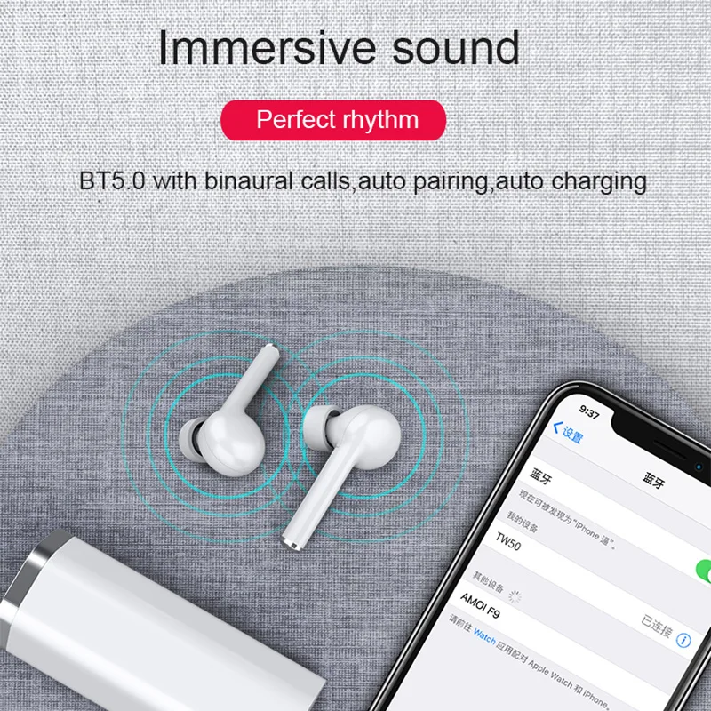 TW50 TWS Беспроводные Bluetooth 5,0 наушники Super Bass 6D 3D Hi-Fi стерео гарнитура Handsfree Вызов Спорт двойные наушники встроенный HD