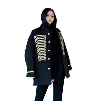 

Women Blazers Black Retro Single-Breasted Palace Embroidered Women Coat Women's Autumn And Winte Loose Black Coat
