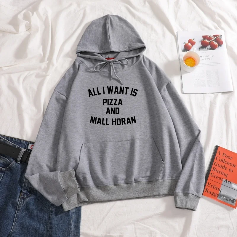 

New 2020 ALL I WANT IS PIZZA AND NIALL HORAN Hoody Harajuku Hoodies Coat Autumn Couple Causal letter Cotton print sweatshirt