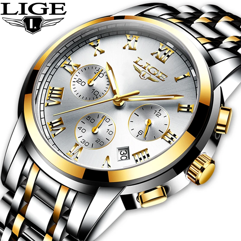 LIGE мужские часы Топ люксовый бренд полная сталь водонепроницаемые спортивные кварцевые часы мужские модные часы с хронографом Relogio Masculino