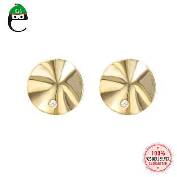 

ElfoPlataSi minimalist 925 Sterling Silver Fashion Gold Uneven Wafer CZ Stud Earring For Women Wedding Party S925 Gift DA1370