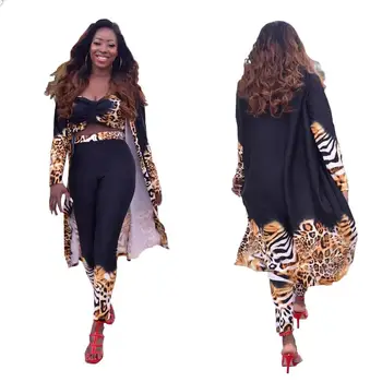

winter new leopard women set three piece set long cloak pants and chest-wrapped three-piece suit outfits