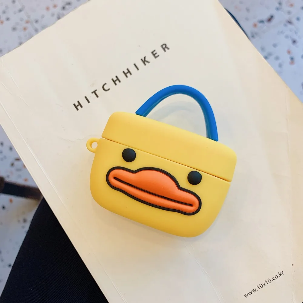 CASE ONLY Для AirPods 3 Милая мультяшная желтая утка Сумочка чехол для наушников для AirPods Pro Bluetooth гарнитура Мягкий силиконовый чехол с подвеской - Цвет: CASE ONLY