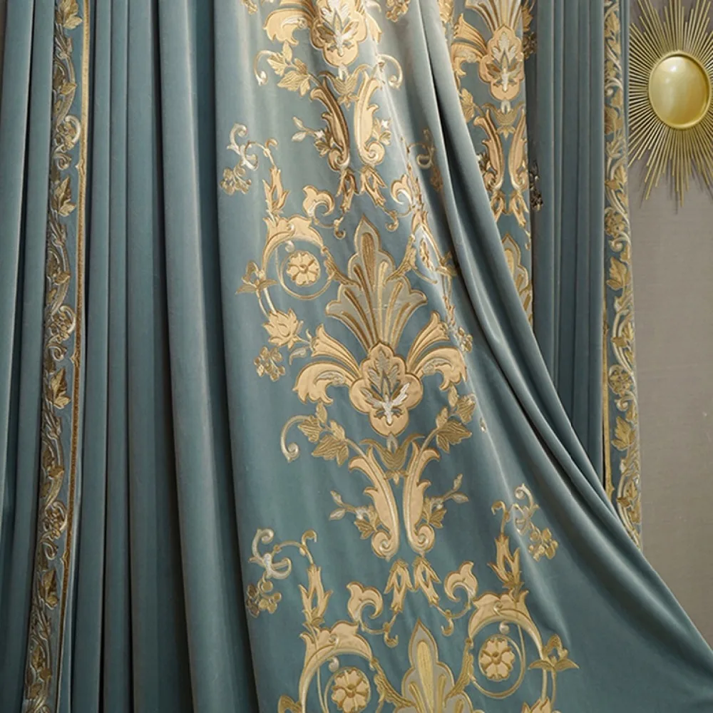 French Water-soluble Embroidery blue cloth blackout curtain valance tulle N523 