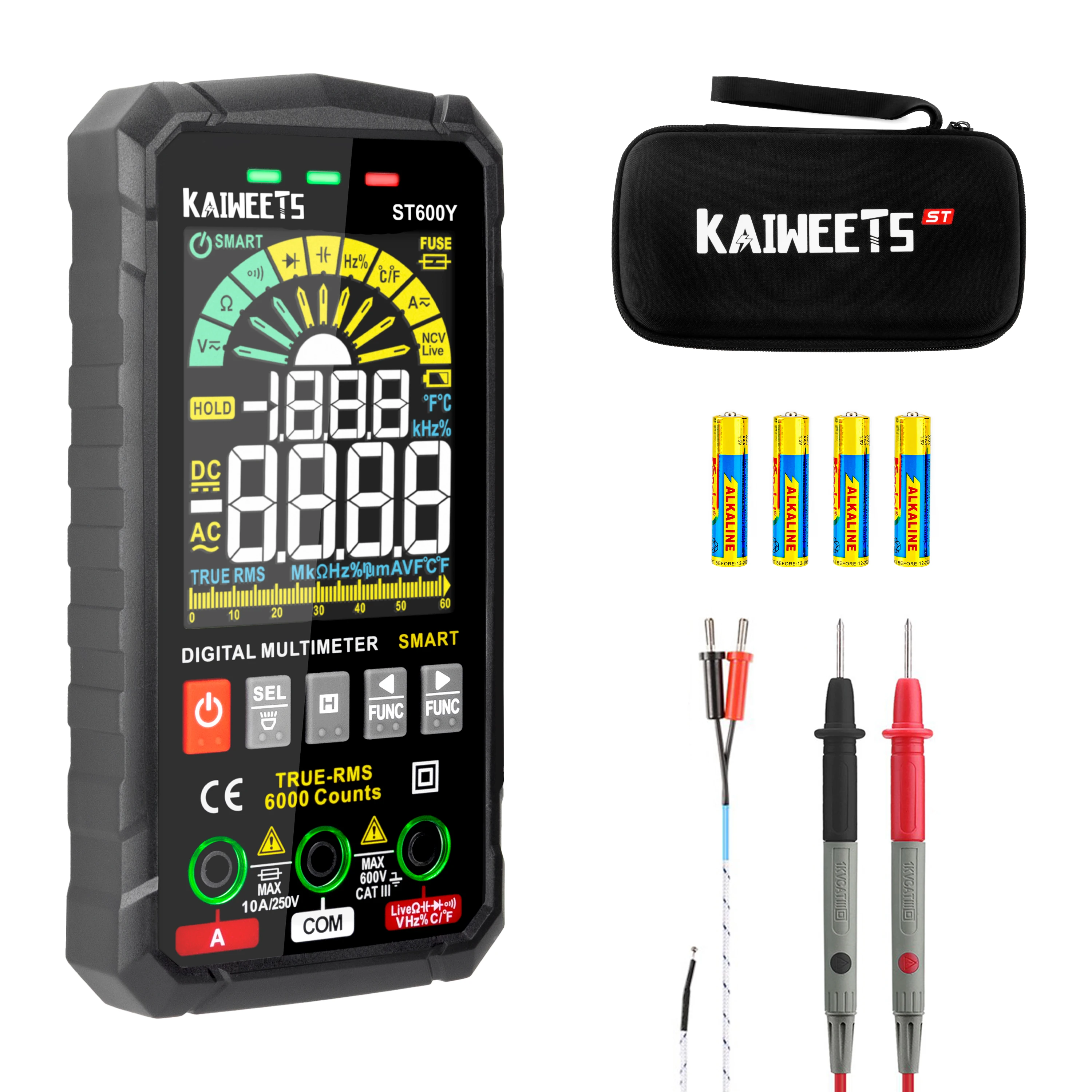 KAIWEETS ST600Y Ture RMS Digital Multimeter Auto Range NCV Intelligent Multimetro Tester AC DC Voltage Capacitance Ohm Hz Meter laser measuring tape Measurement & Analysis Tools