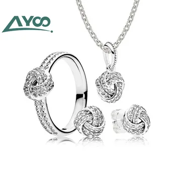 

AYOO 100% 925 Sterling Silver Sparkling Necklace Earring Ring Set Charm Set