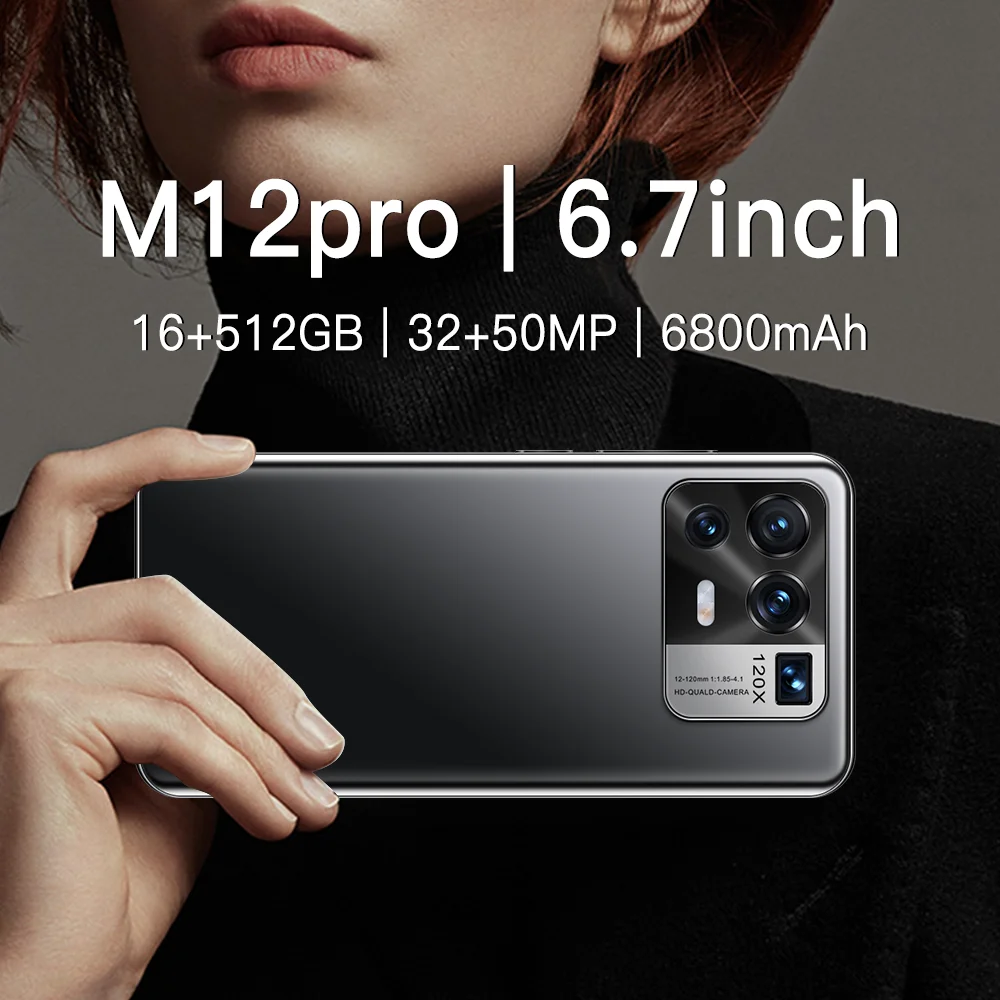 Global Version M12 Pro 5G Cell Phone 16+512GB Andriod11 6800mAh Big Battery 32+50MP Qualcomm888 Face ID Smartphones 1