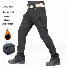 2019Men's флисовые тактические брюки зимние теплые брюки карго Военные флисовые рабочие брюки Акула кожа толстые теплые водонепроницаемые брюки