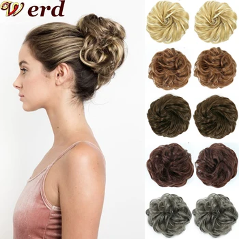 

200PCS/Lot Girls Curly Scrunchie Chignon With Rubber Band Brown Gray Synthetic Hair Ring Wrap On Messy Bun Ponytails