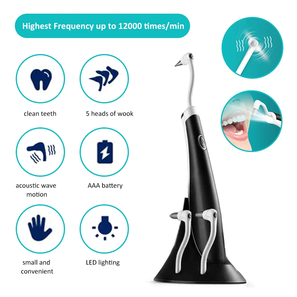 Ультра-звуковая акустическая электрическая стоматологическая щетка для удаления пятен зубов зубной камень инструмент для чистки полости рта Отбеливание зубов Вибрация зубная щетка - Цвет: Black 1