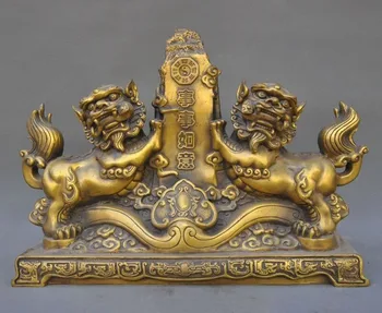 

wedding decoration China Fengshui Bronze Wealth Ruyi Fu Foo Dog Lion Town house Evil spirits Statue