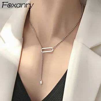 

Foxanry 925 Sterling Silver Tassel Necklace for Women Vintage Handmade O-Shape Geometric Elegant Birthday Party Jewelry Gifts