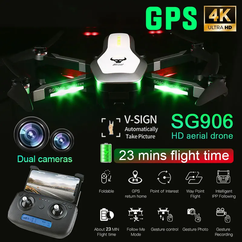 Забавные 2,4G 4CH 6-Axis 4K Drone Камера долгий срок службы стабильный Gimbal 5G HD gps Квадрокоптер беспилотный летательный аппарат Игрушка для улицы 2,4G 4CH 6-Axis 4K Бла(беспилотный летательный аппарат