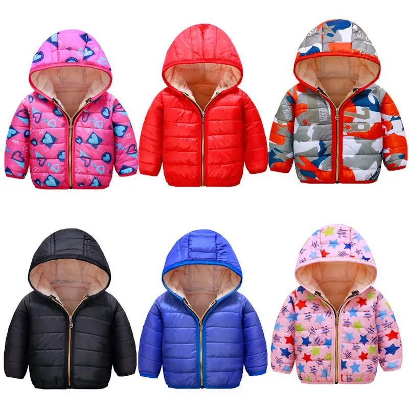 Новинка года; Зимний пуховик для маленьких мальчиков и девочек; теплая верхняя одежда на молнии с камуфляжным принтом; Детское пальто с капюшоном; однотонная парка; куртки