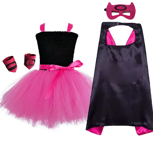 Dress with a set Лидер продаж черный, ярко-розового цвета с рисунком Бэтмена; платье-пачка для девочек; Футболка с принтом супергероя, Бэтмена, карнавальный костюм для девочек платье для дня рождения костюм для Хэллоуина праздники - Цвет: Dress with a set