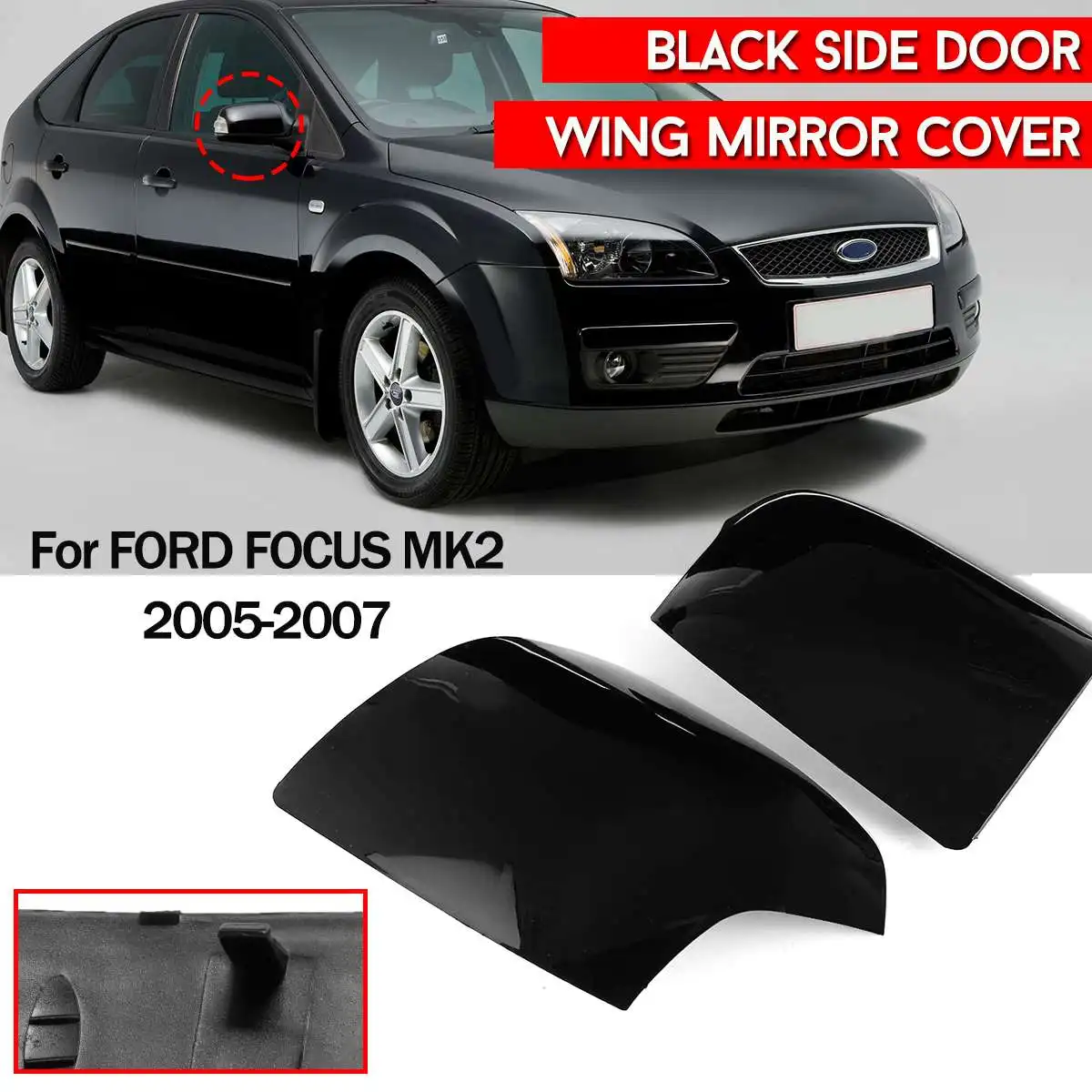 L/R For FORD for FOCUS MK2 2005-2007 ABS BLACK SIDE DOOR WING MIRROR COVER CAP CASING TRIM DRIVERS ST CC